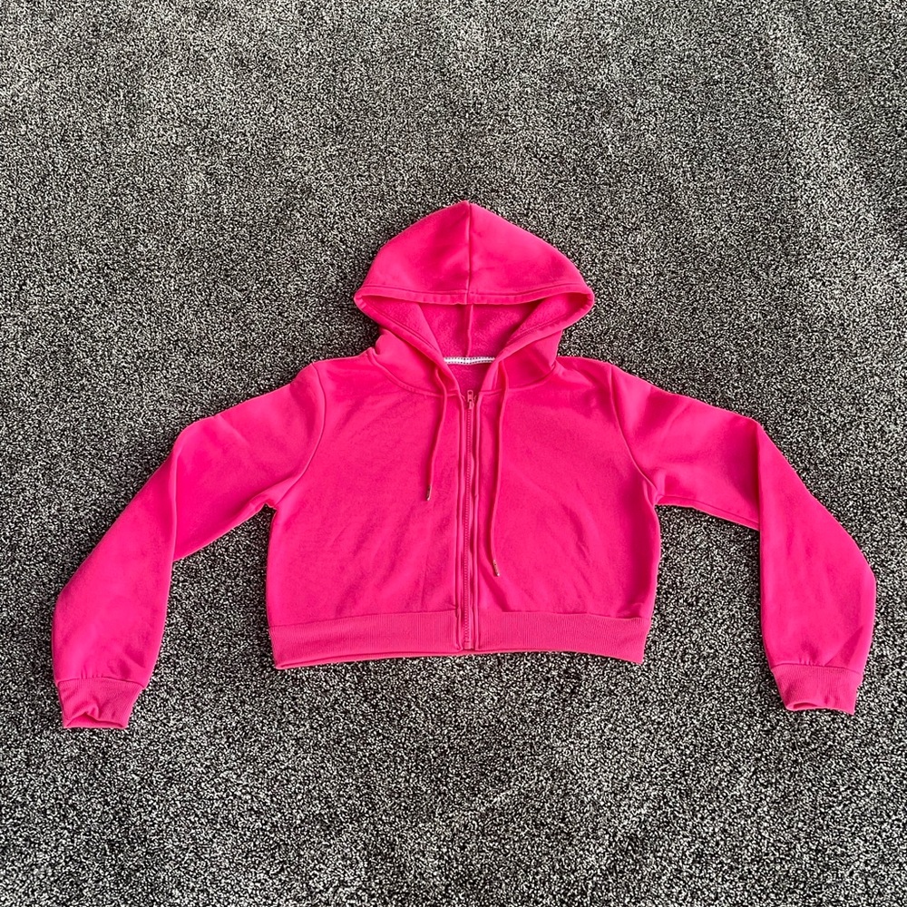 Pink cropped zip up hoodie